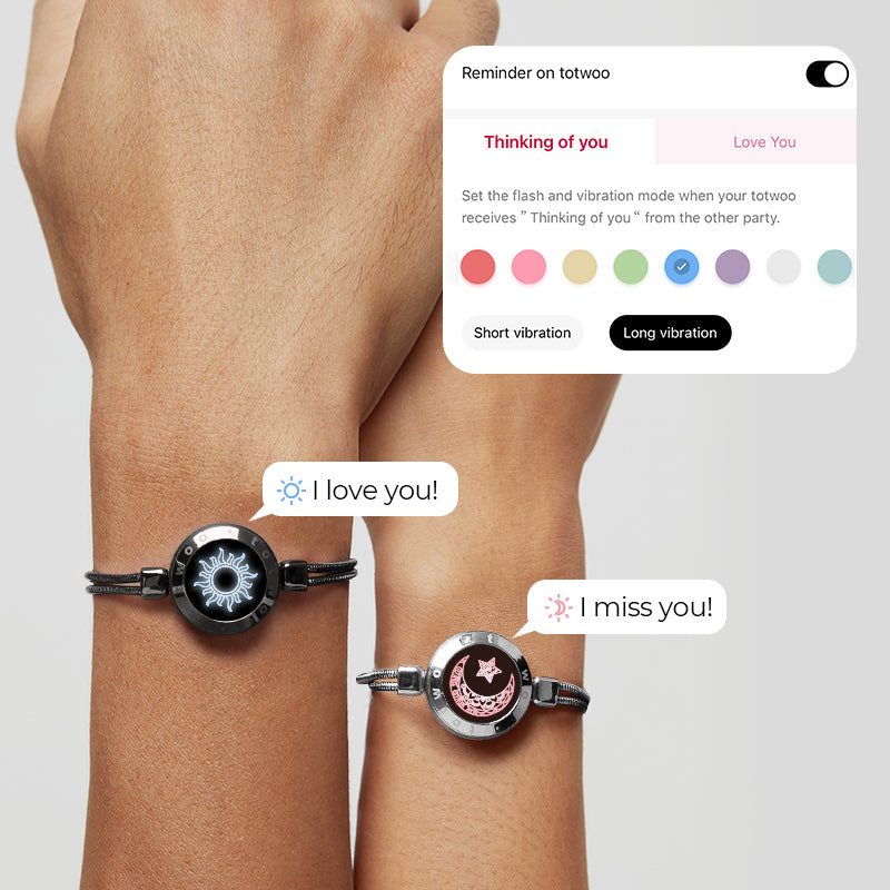 Sun & Moon Touch Bracelets with Snake Chain (Black+Silver)